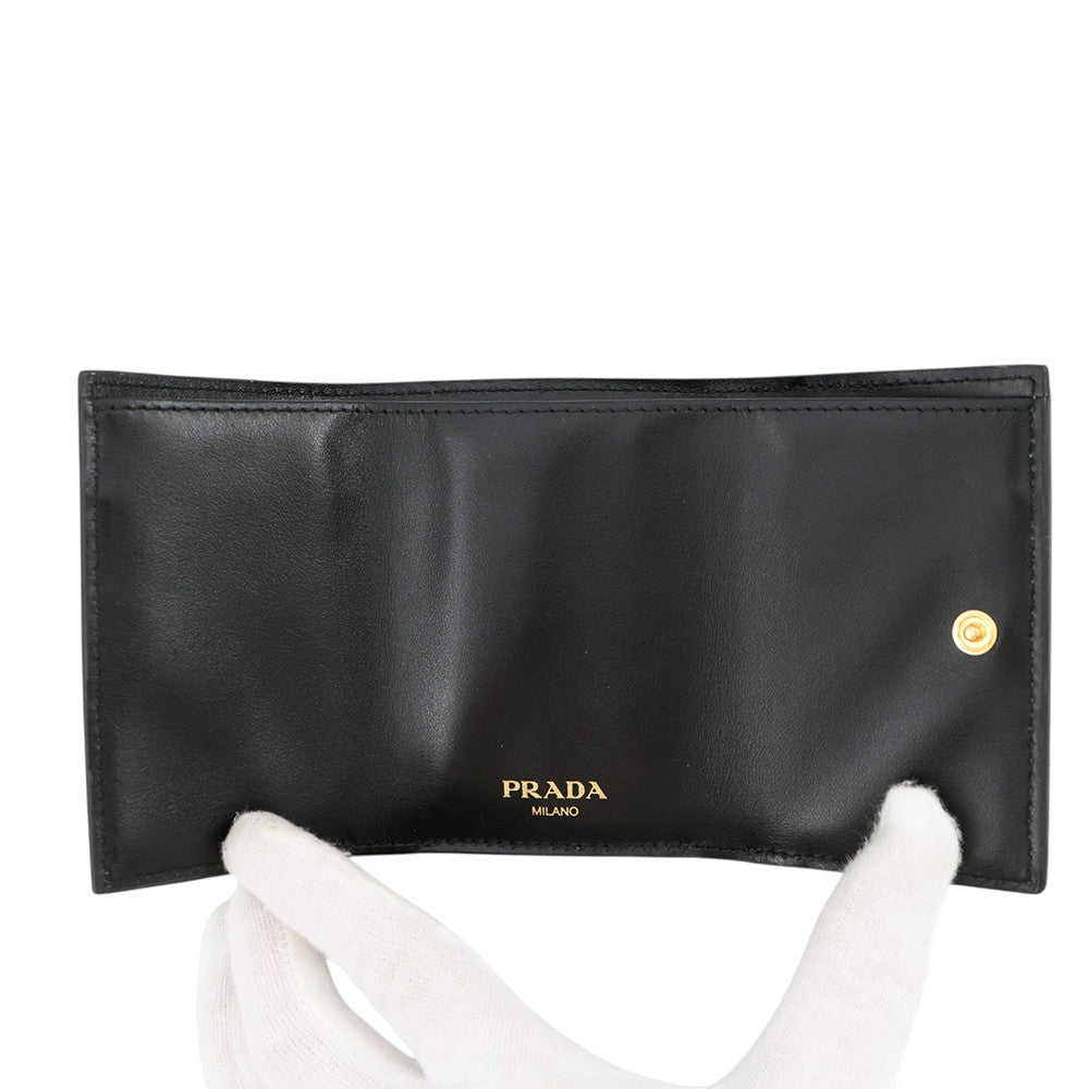PRADA Vitello Move Tri-fold Compact Wallet Black1MH021 Leather