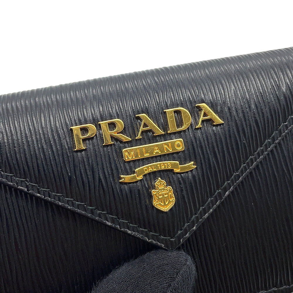 PRADA Vitello Move Tri-fold Compact Wallet Black1MH021 Leather