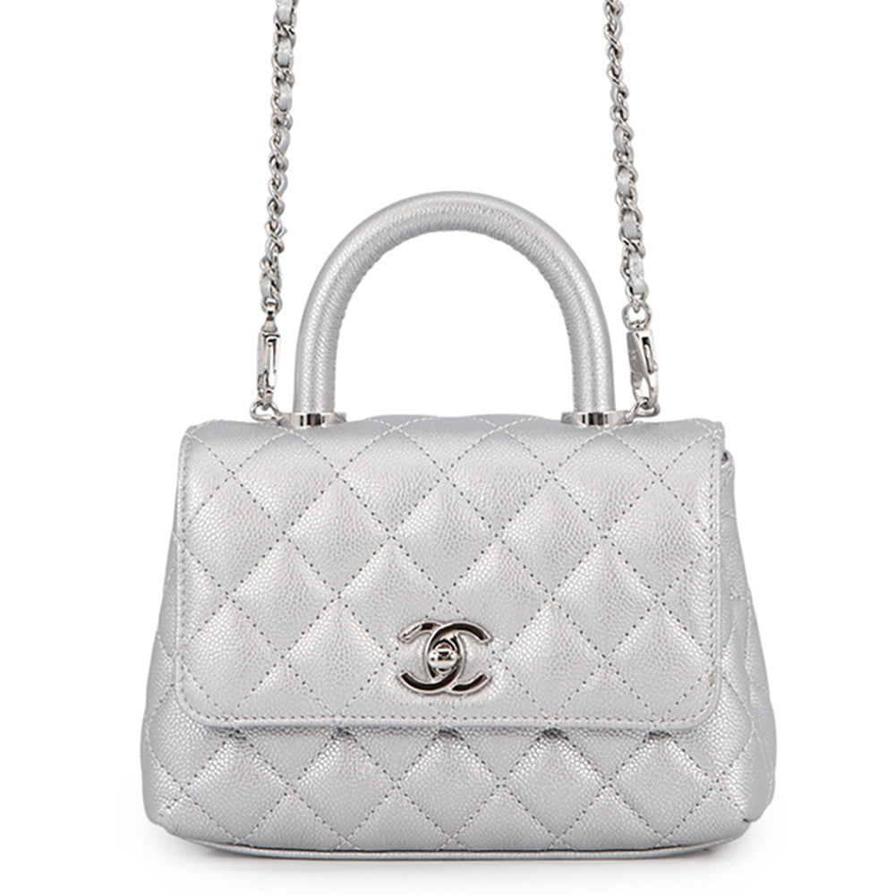 CHANEL Coco Handle 2WAYHandbag SilverAS2215 Caviar Leather Size XXS