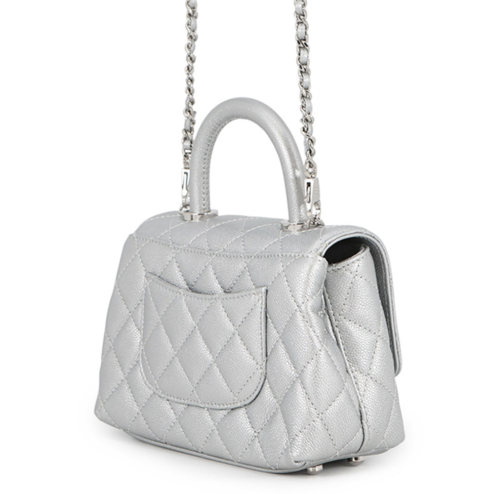 CHANEL Coco Handle 2WAYHandbag SilverAS2215 Caviar Leather Size XXS