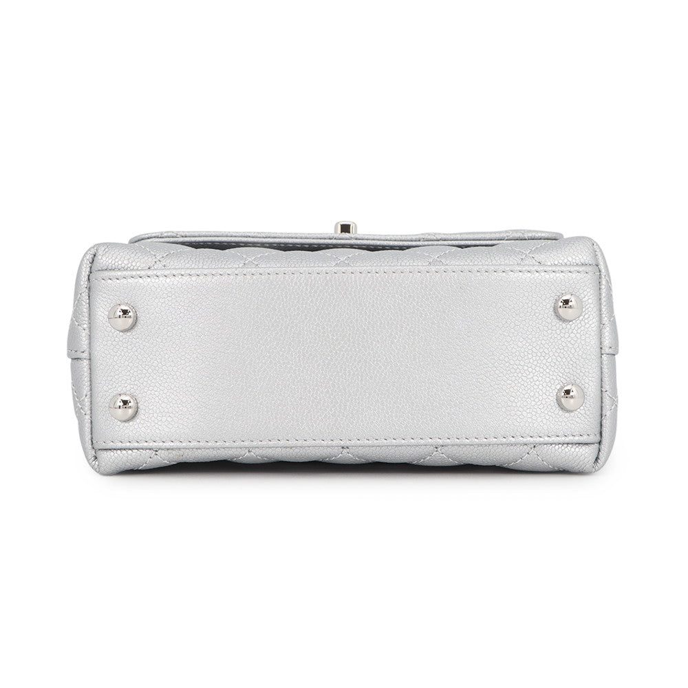 CHANEL Coco Handle 2WAYHandbag SilverAS2215 Caviar Leather Size XXS