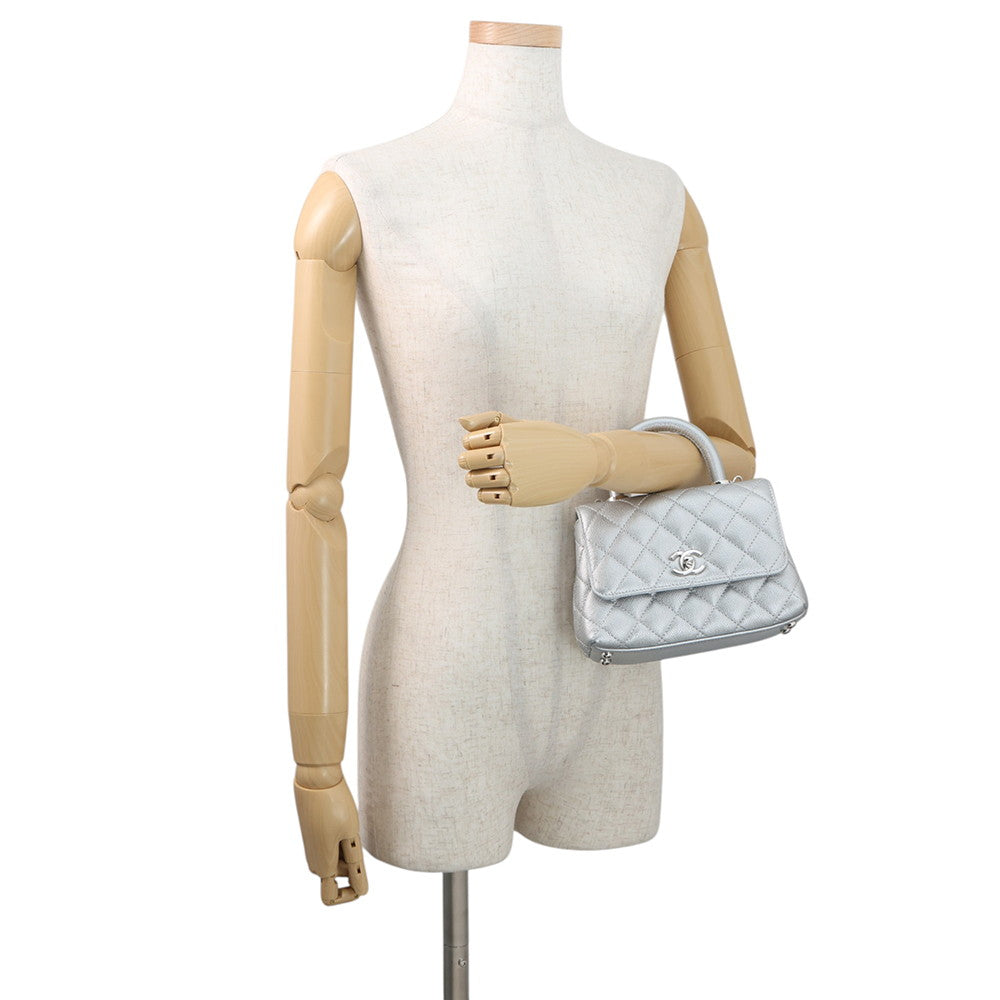 CHANEL Coco Handle 2WAYHandbag SilverAS2215 Caviar Leather Size XXS