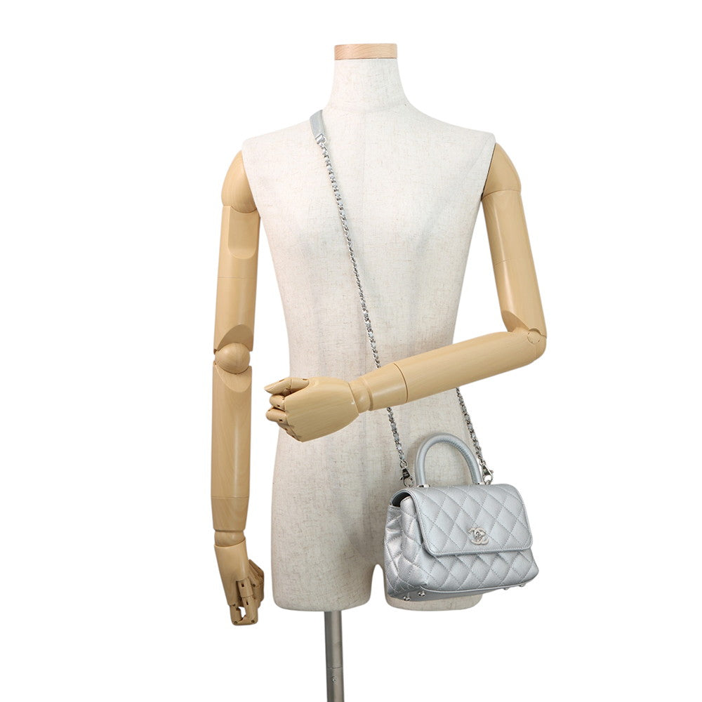 CHANEL Coco Handle 2WAYHandbag SilverAS2215 Caviar Leather Size XXS