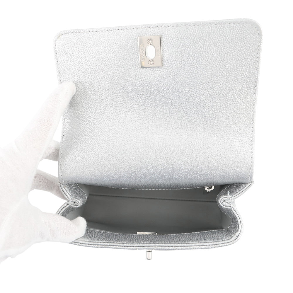 CHANEL Coco Handle 2WAYHandbag SilverAS2215 Caviar Leather Size XXS