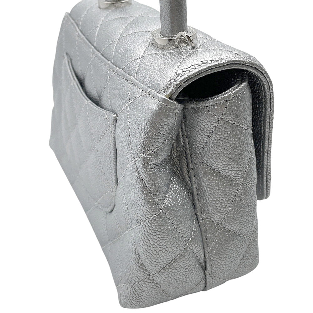 CHANEL Coco Handle 2WAYHandbag SilverAS2215 Caviar Leather Size XXS