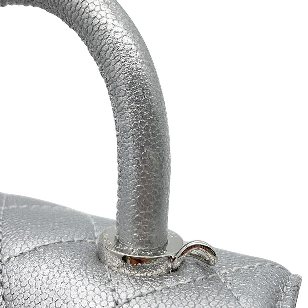 CHANEL Coco Handle 2WAYHandbag SilverAS2215 Caviar Leather Size XXS