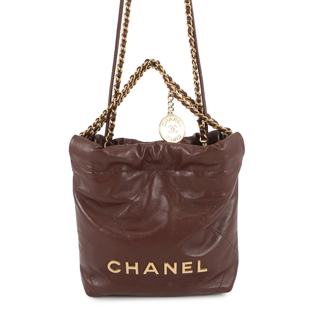 CHANEL CHANEL22 ChainBag BrownAS3980 Shiny Calf Leather Size Mini