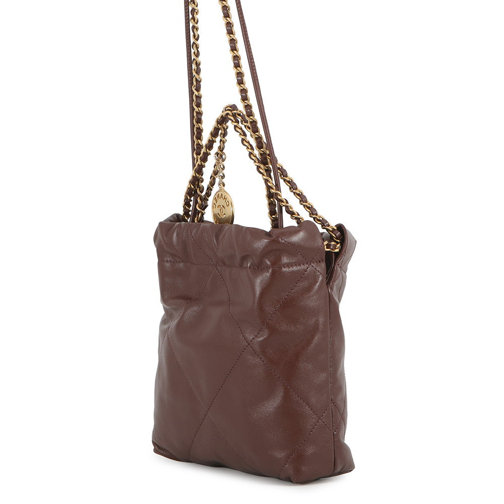 CHANEL CHANEL22 ChainBag BrownAS3980 Shiny Calf Leather Size Mini