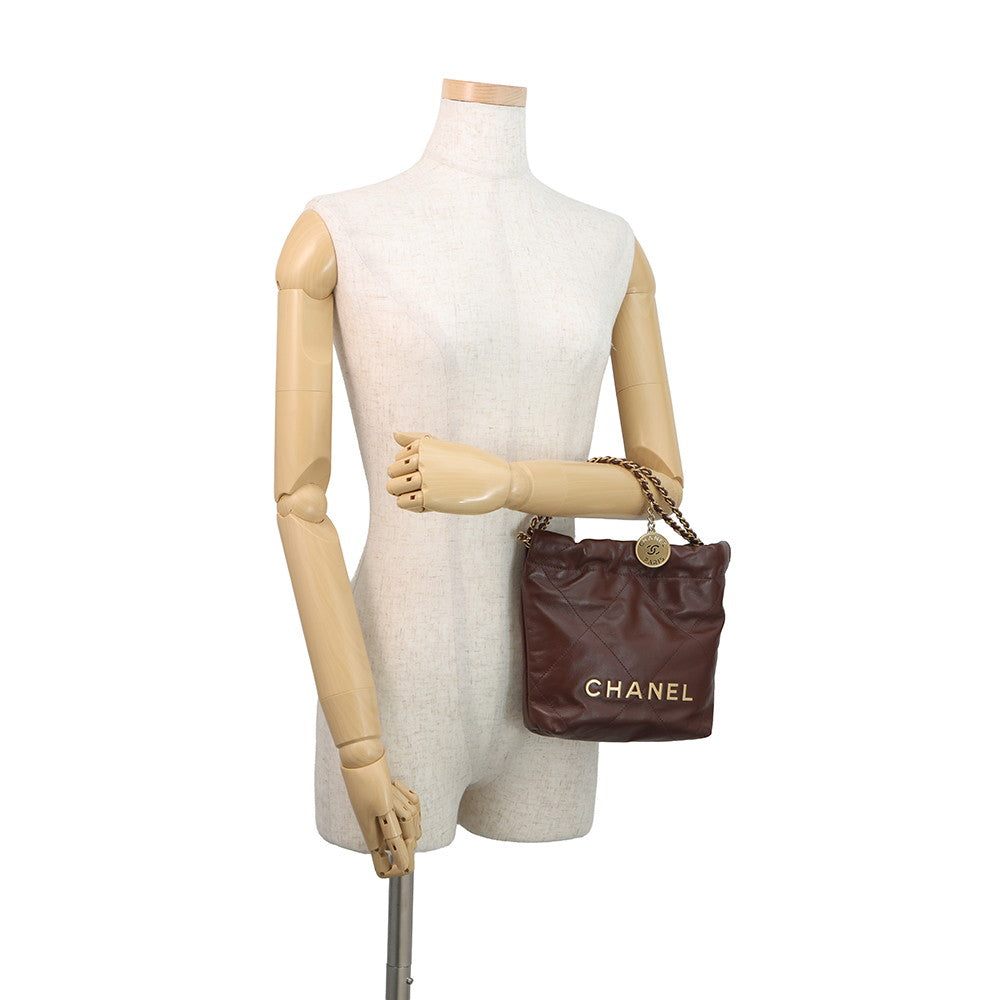CHANEL CHANEL22 ChainBag BrownAS3980 Shiny Calf Leather Size Mini