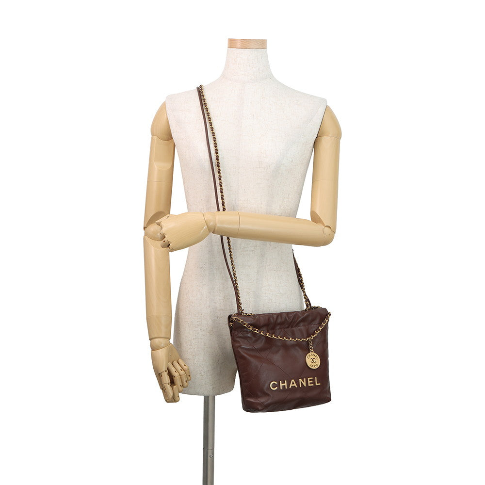 CHANEL CHANEL22 ChainBag BrownAS3980 Shiny Calf Leather Size Mini