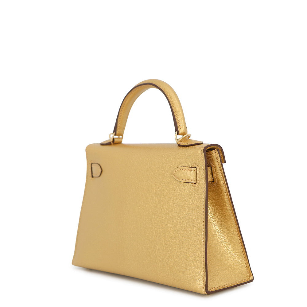 HERMES Mini Kelly 2 Outer stitch Dore Chevre Shamqila