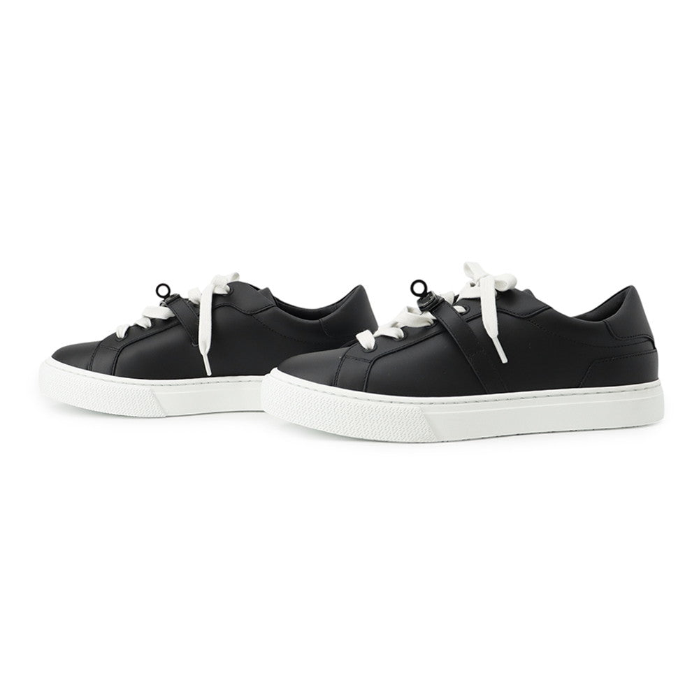 HERMES Day Kelly Buckle Sneakers Black Leather Size 37.5