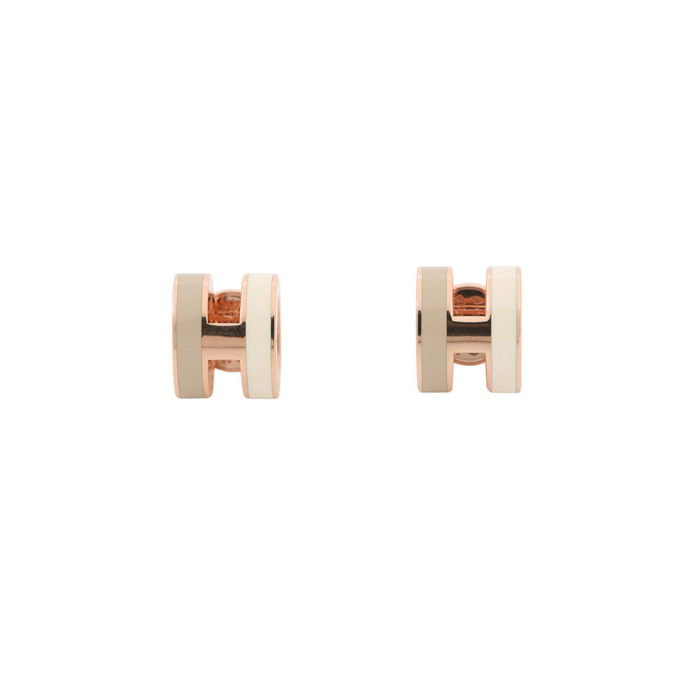 HERMES Pop Ash Earrings Rocabar System White/Marron glacé Lacquer Gold Plated