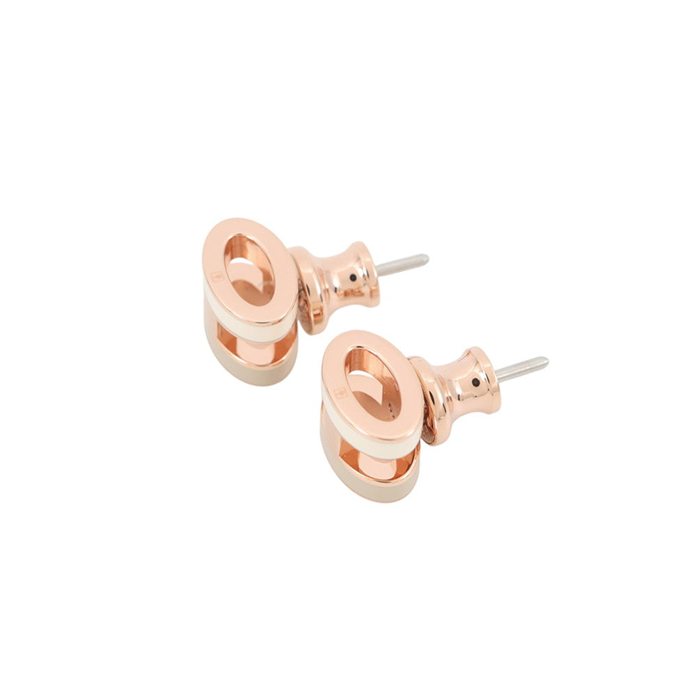 HERMES Pop Ash Earrings Rocabar System White/Marron glacé Lacquer Gold Plated