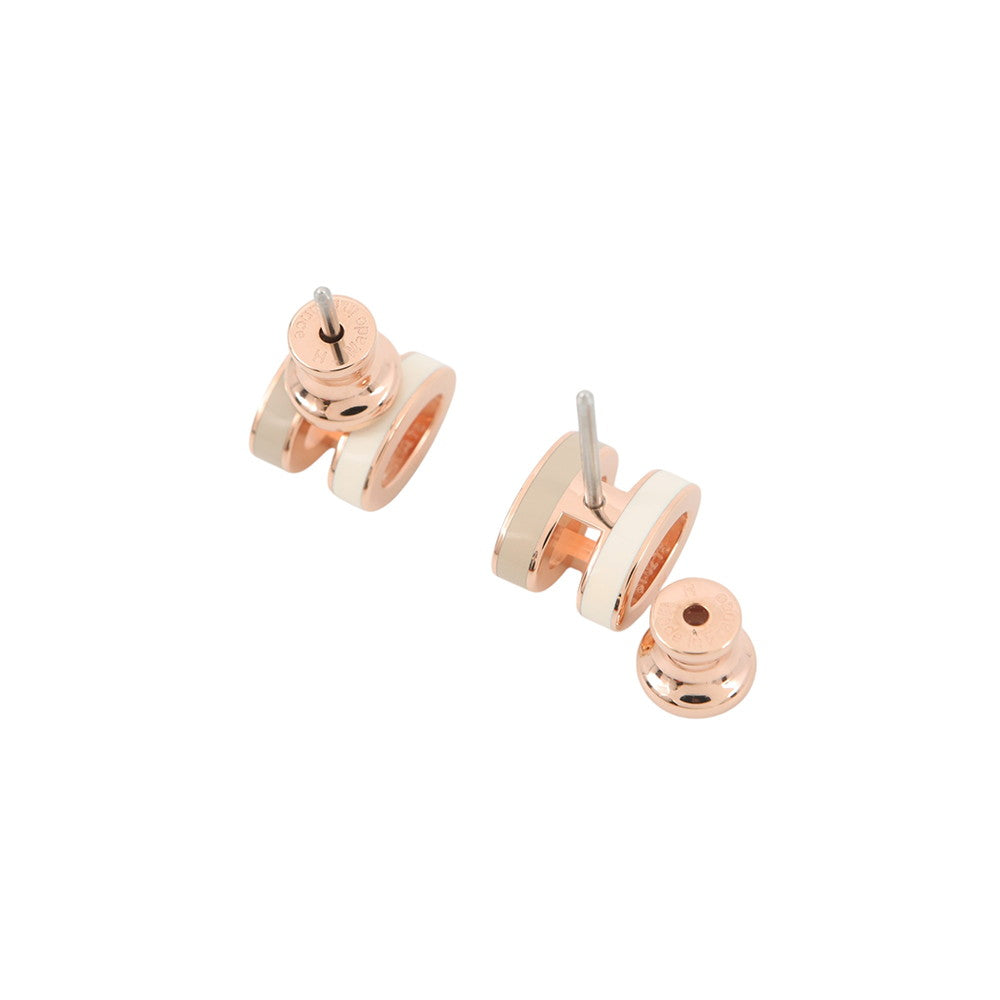 HERMES Pop Ash Earrings Rocabar System White/Marron glacé Lacquer Gold Plated