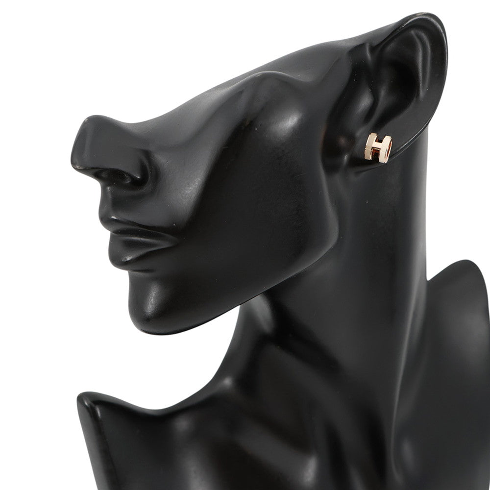HERMES Pop Ash Earrings Rocabar System White/Marron glacé Lacquer Gold Plated
