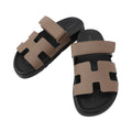HERMES Shipley Sandals Etoupe/Black Epsom Rubber Size 37