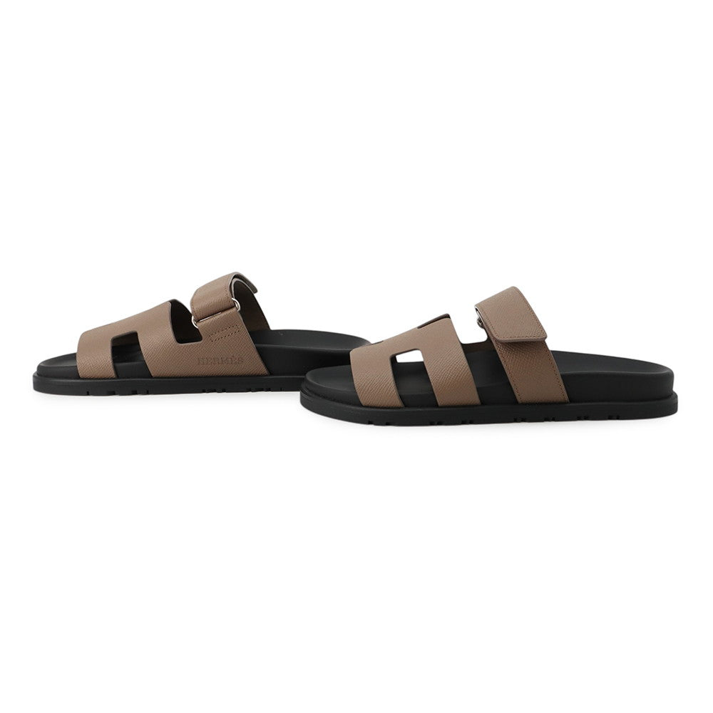 HERMES Shipley Sandals Etoupe/Black Epsom Rubber Size 37