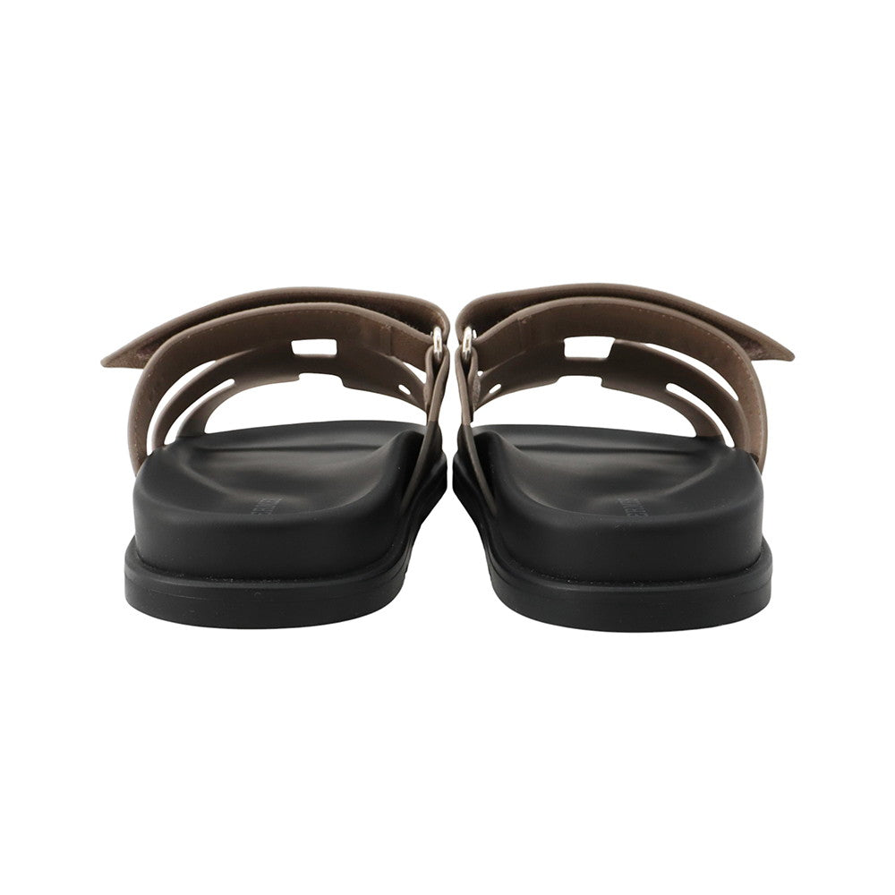 HERMES Shipley Sandals Etoupe/Black Epsom Rubber Size 37