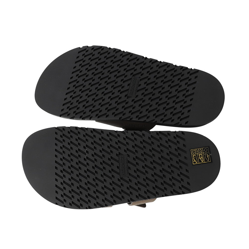 HERMES Shipley Sandals Etoupe/Black Epsom Rubber Size 37