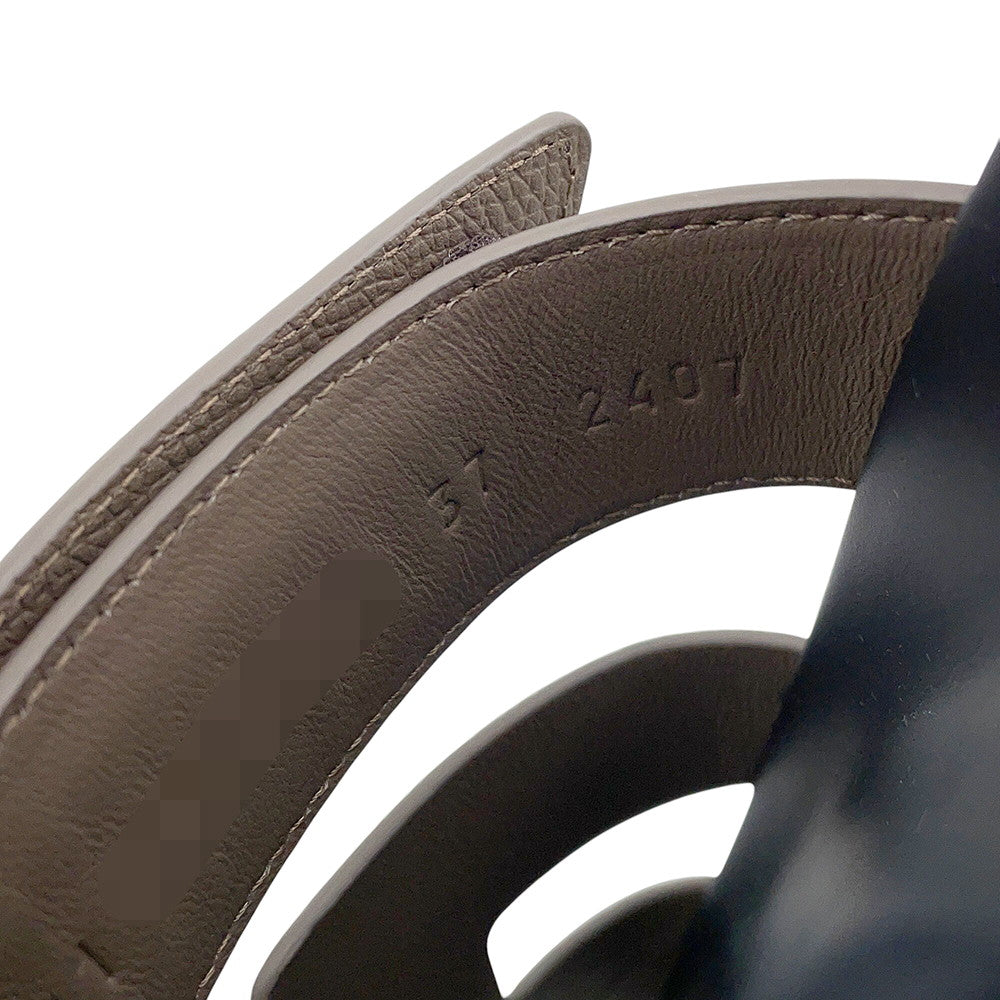HERMES Shipley Sandals Etoupe/Black Epsom Rubber Size 37