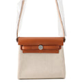 HERMES Herbag zip Ecru/Fauve Toile H Vache Hunter Leather Size Mini