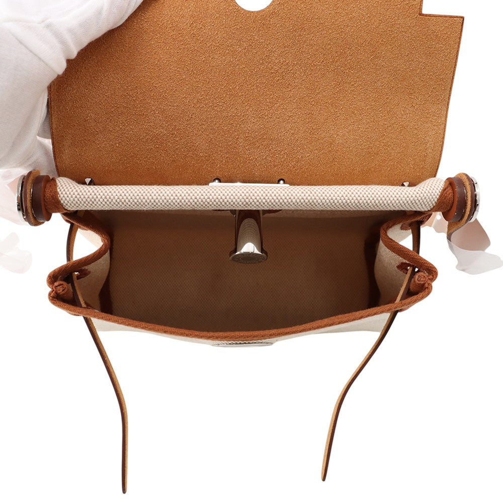 HERMES Herbag zip Ecru/Fauve Toile H Vache Hunter Leather Size Mini
