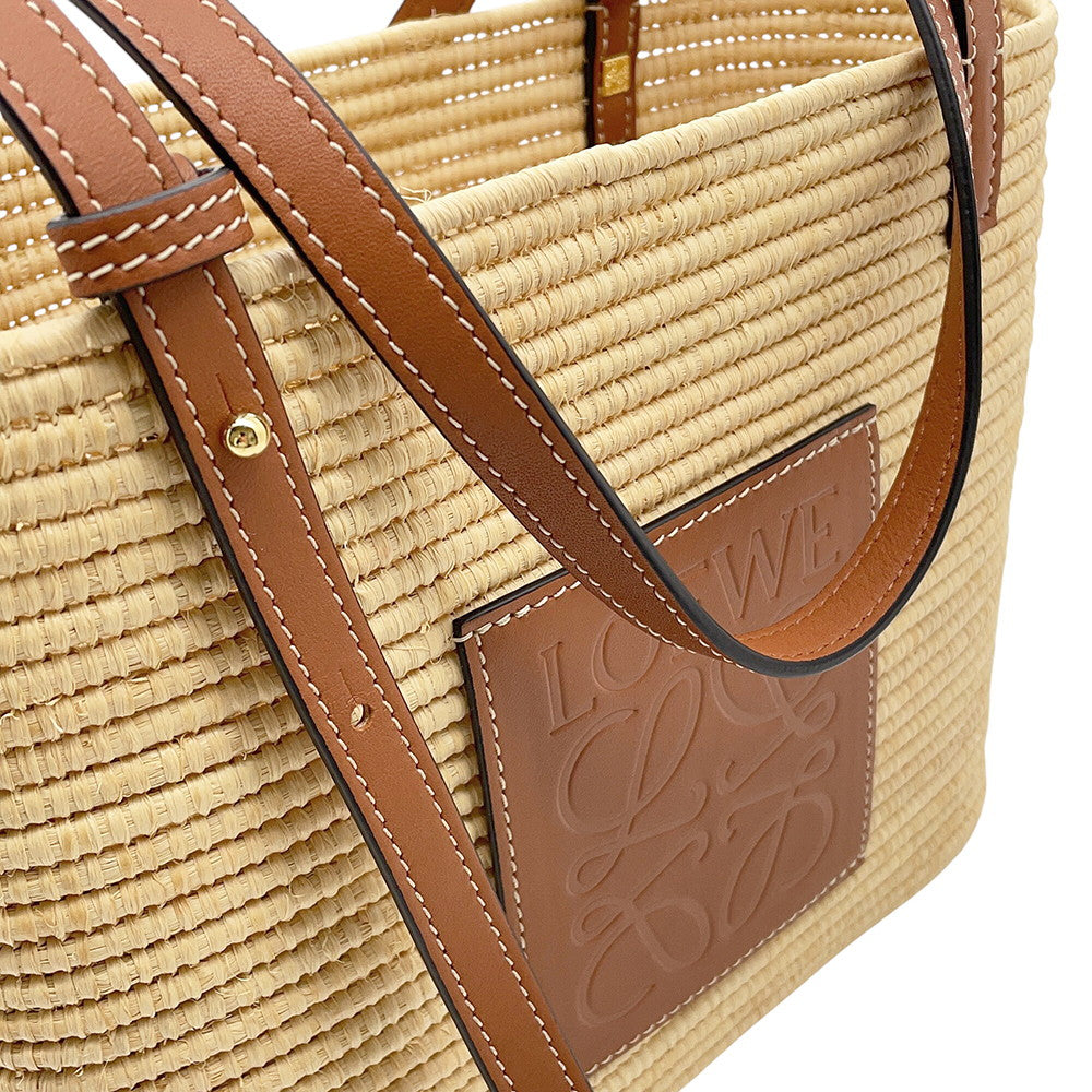 LOEWE Anagram Square Basket Bag Beige/TanACBK099X04 Raffia Leather Size Small