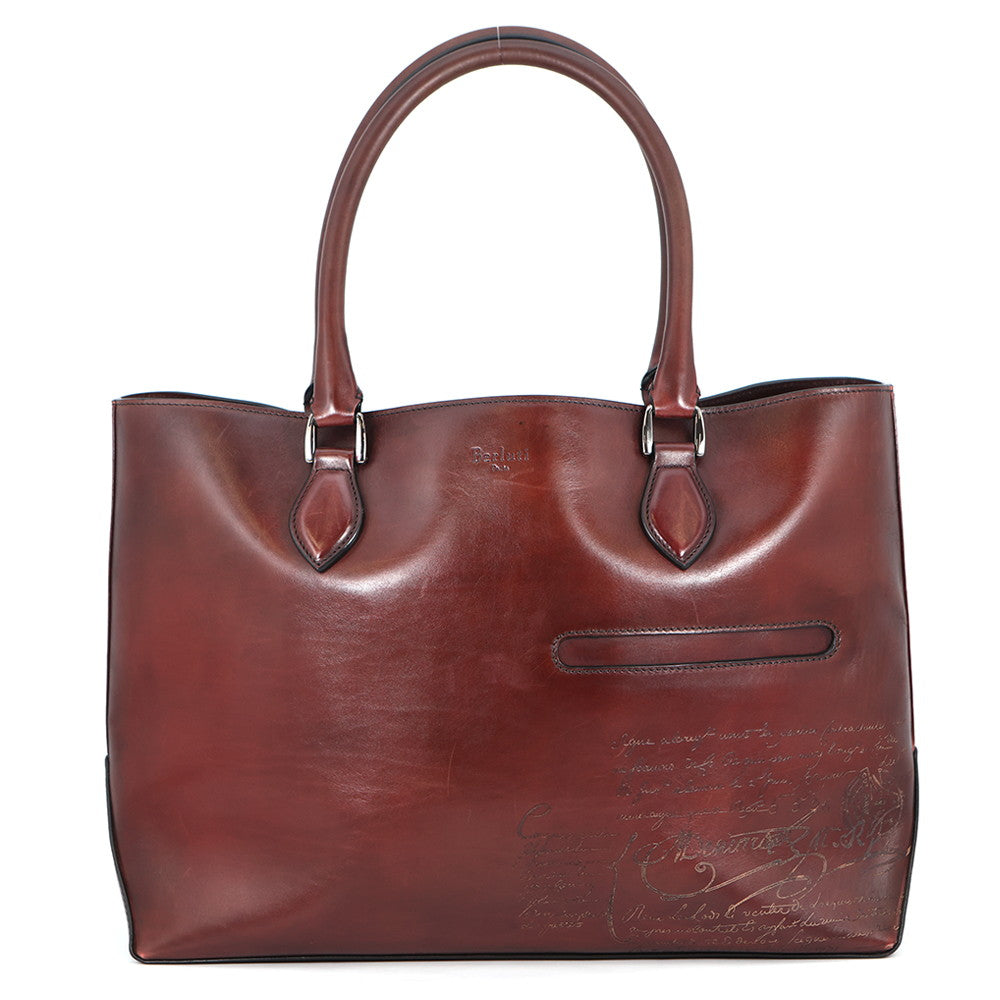 Berluti Calligraphy Tote Bag Brown Leather