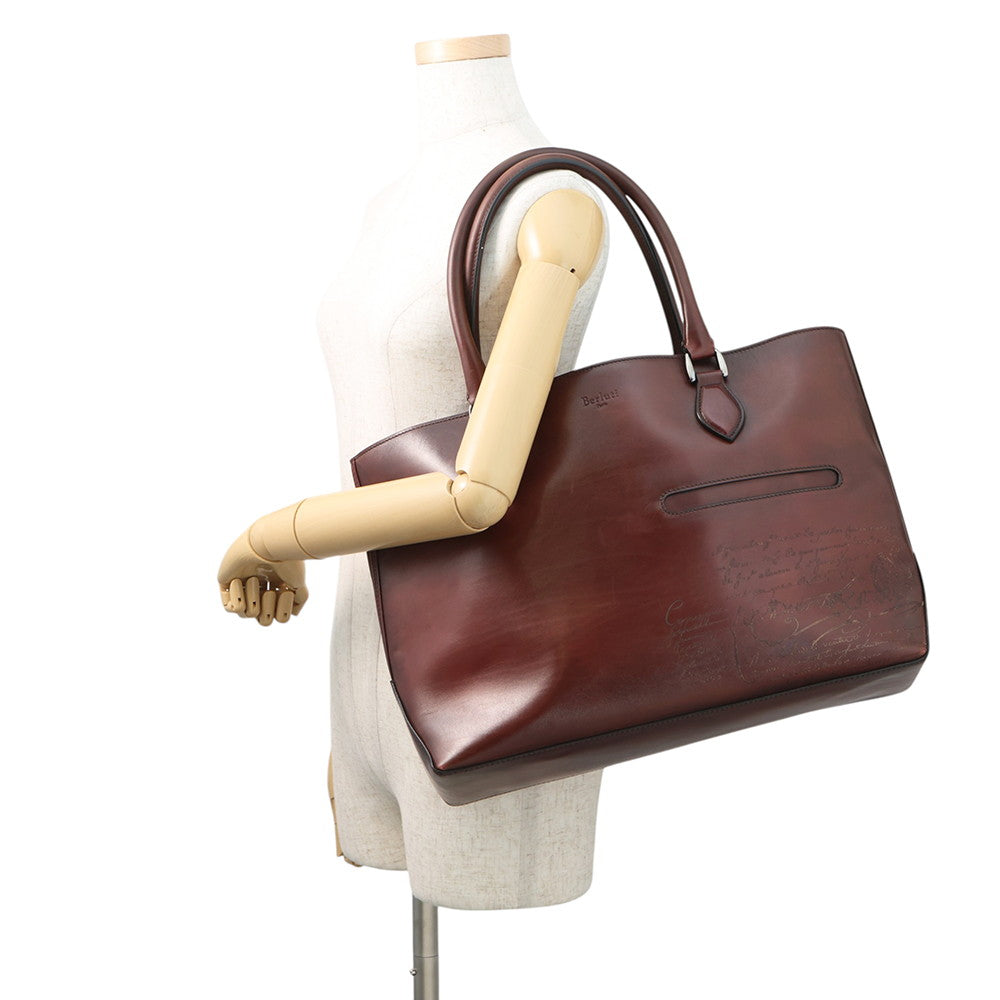 Berluti Calligraphy Tote Bag Brown Leather