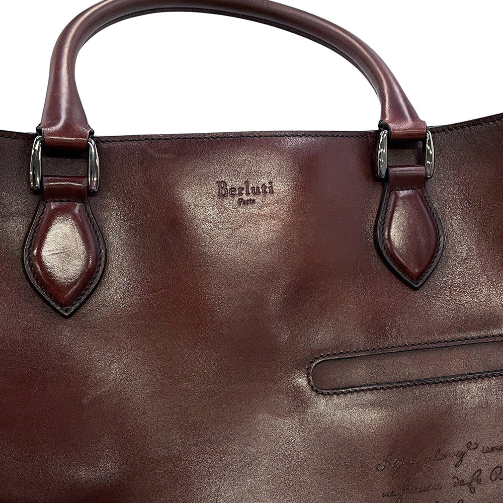 Berluti Calligraphy Tote Bag Brown Leather