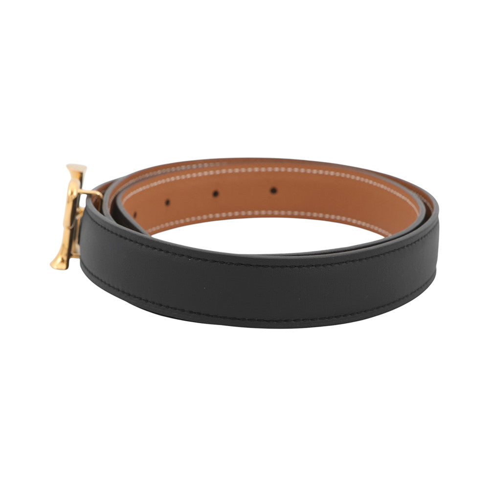HERMES KohlBaroque Belt Size 31.5" Black/Gold Epsom Box Calf Leather