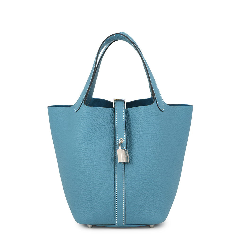 HERMES Picotin Lock New Blue Jean Taurillon Clemence Size PM
