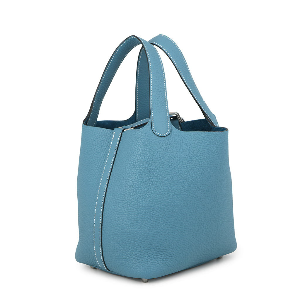 HERMES Picotin Lock New Blue Jean Taurillon Clemence Size PM