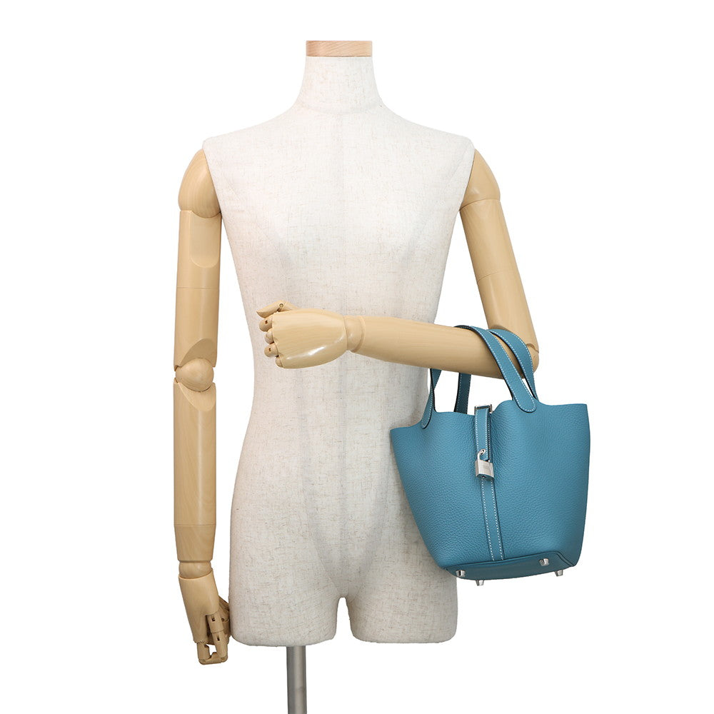 HERMES Picotin Lock New Blue Jean Taurillon Clemence Size PM