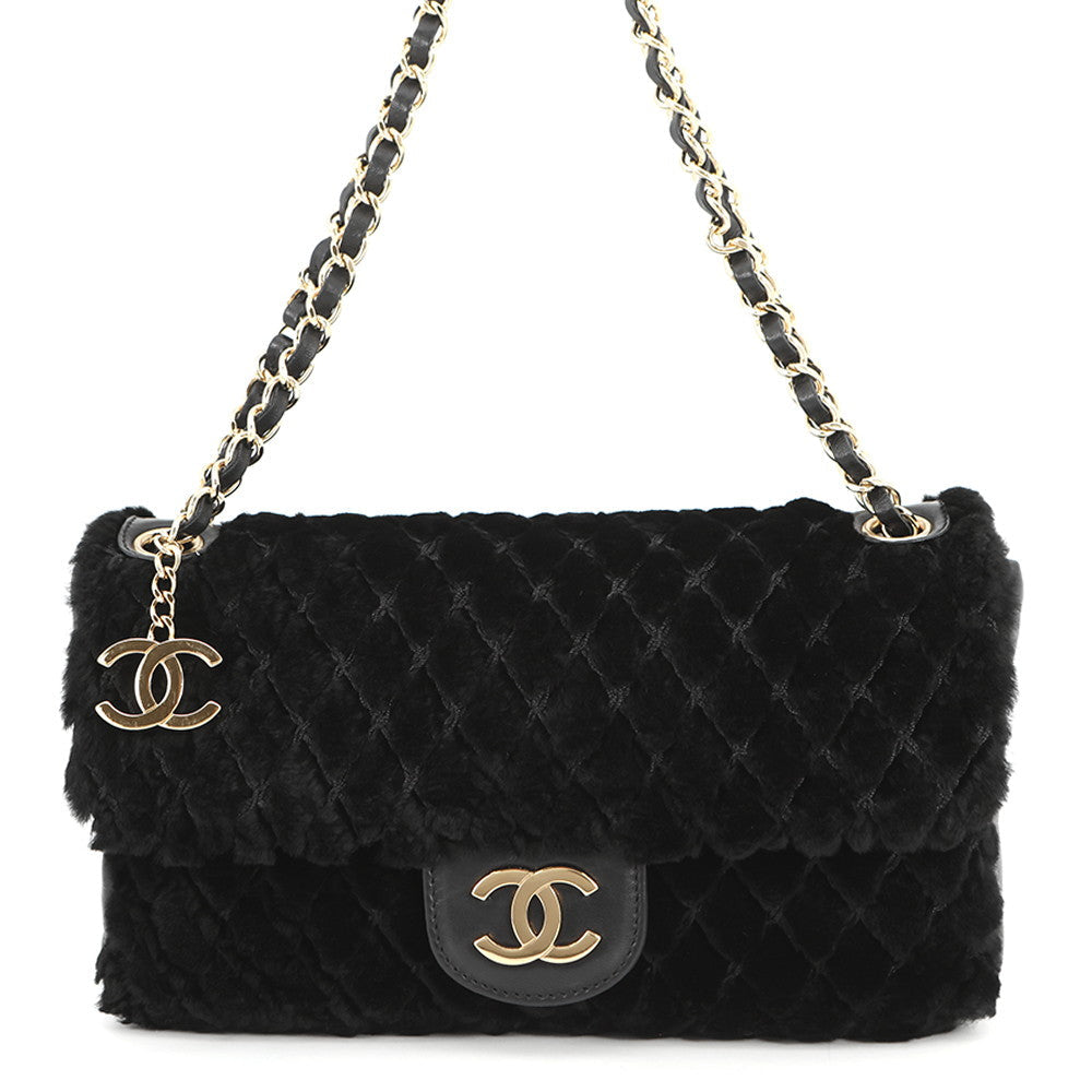 CHANEL Lapin ChainShoulder Bag Black Lapin Leather Size 25