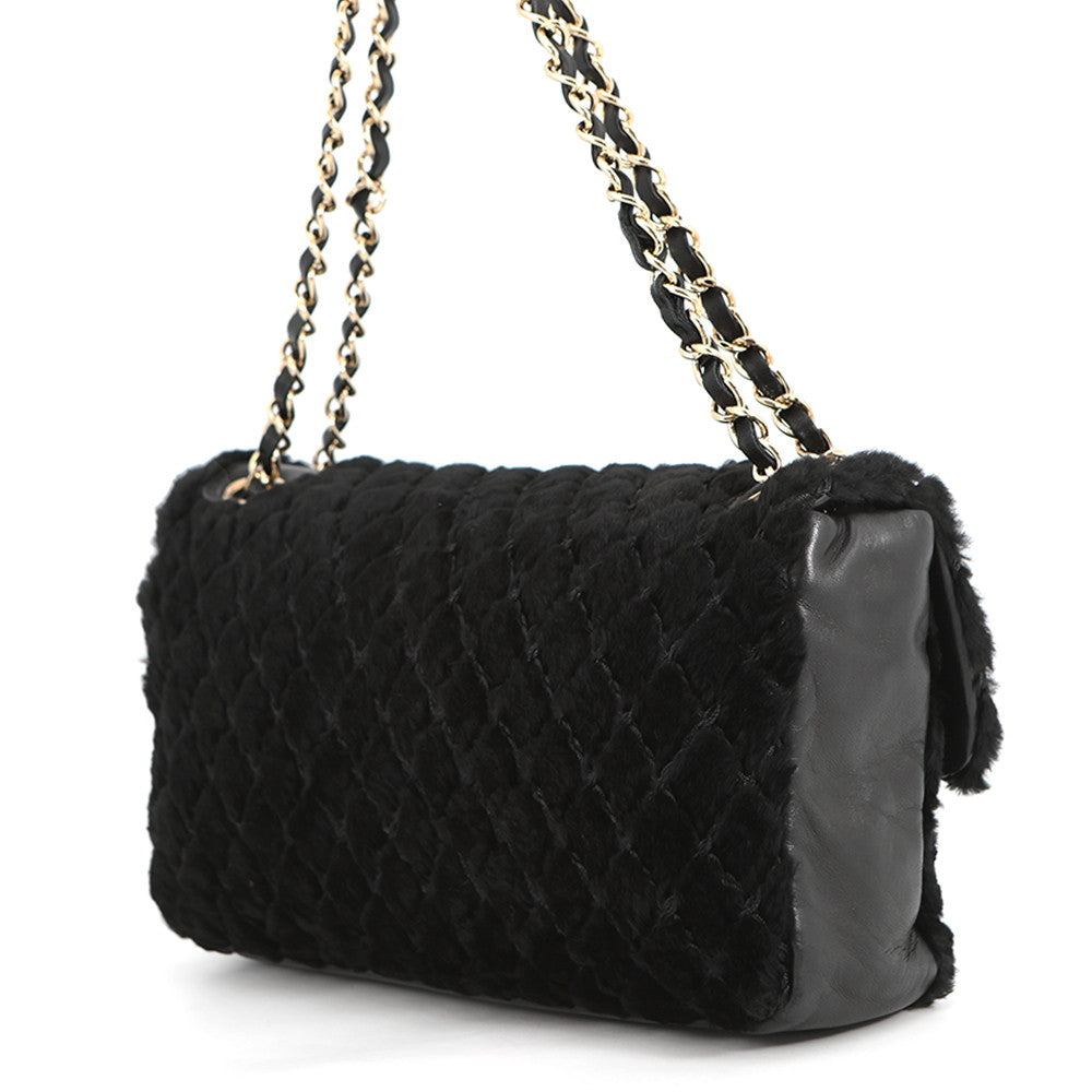 CHANEL Lapin ChainShoulder Bag Black Lapin Leather Size 25