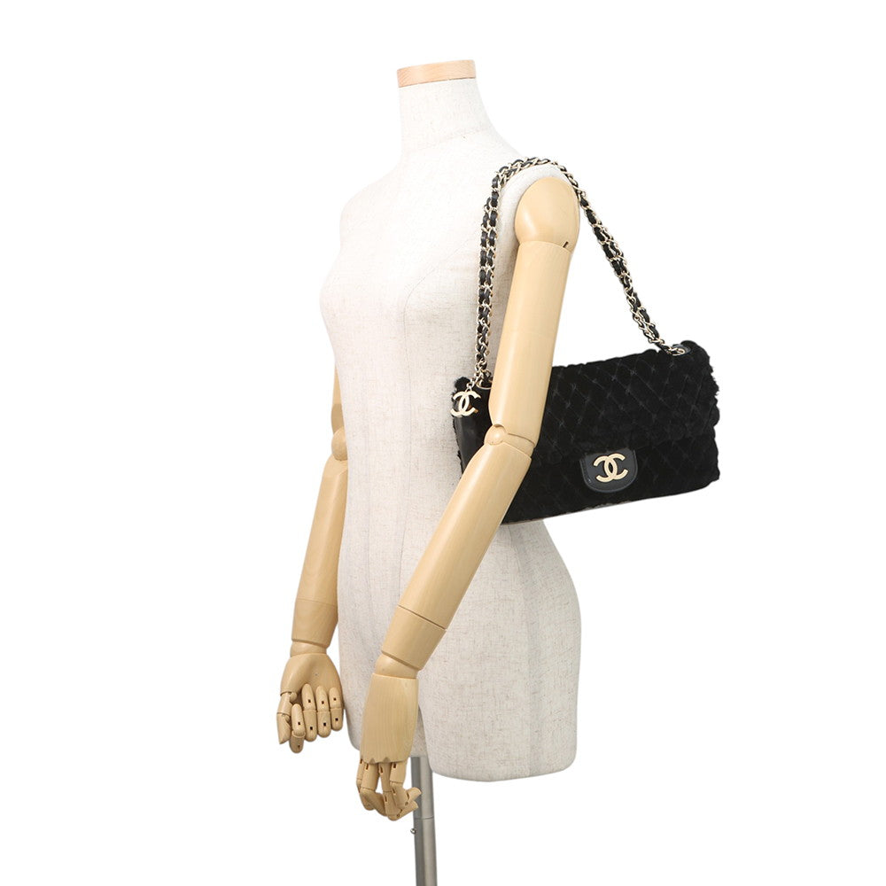 CHANEL Lapin ChainShoulder Bag Black Lapin Leather Size 25