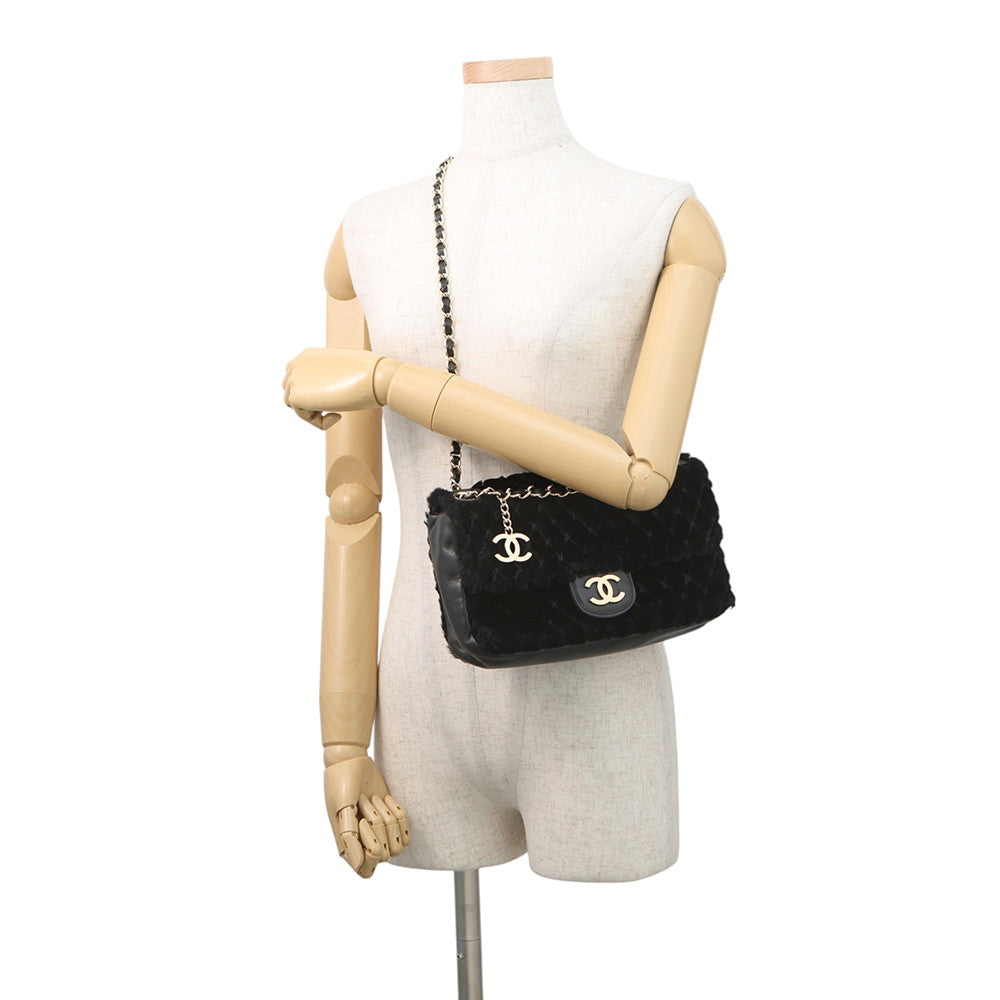CHANEL Lapin ChainShoulder Bag Black Lapin Leather Size 25
