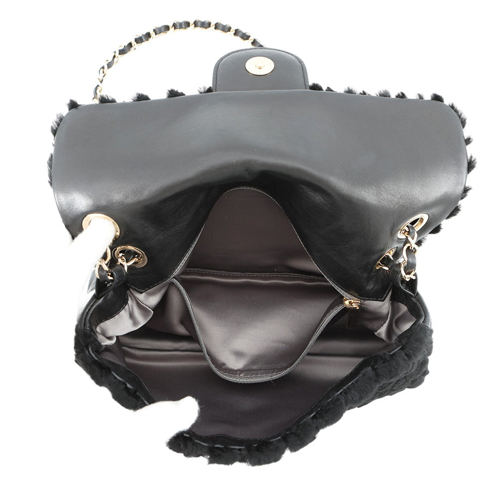 CHANEL Lapin ChainShoulder Bag Black Lapin Leather Size 25