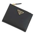 PRADA Triangle Logo Compact Wallet Black1ML050 Leather