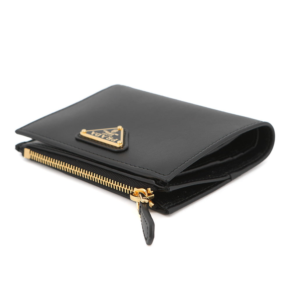 PRADA Triangle Logo Compact Wallet Black1ML050 Leather