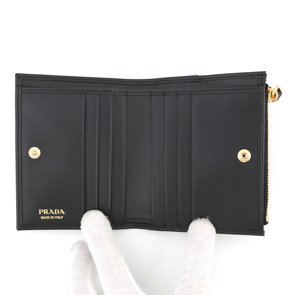 PRADA Triangle Logo Compact Wallet Black1ML050 Leather