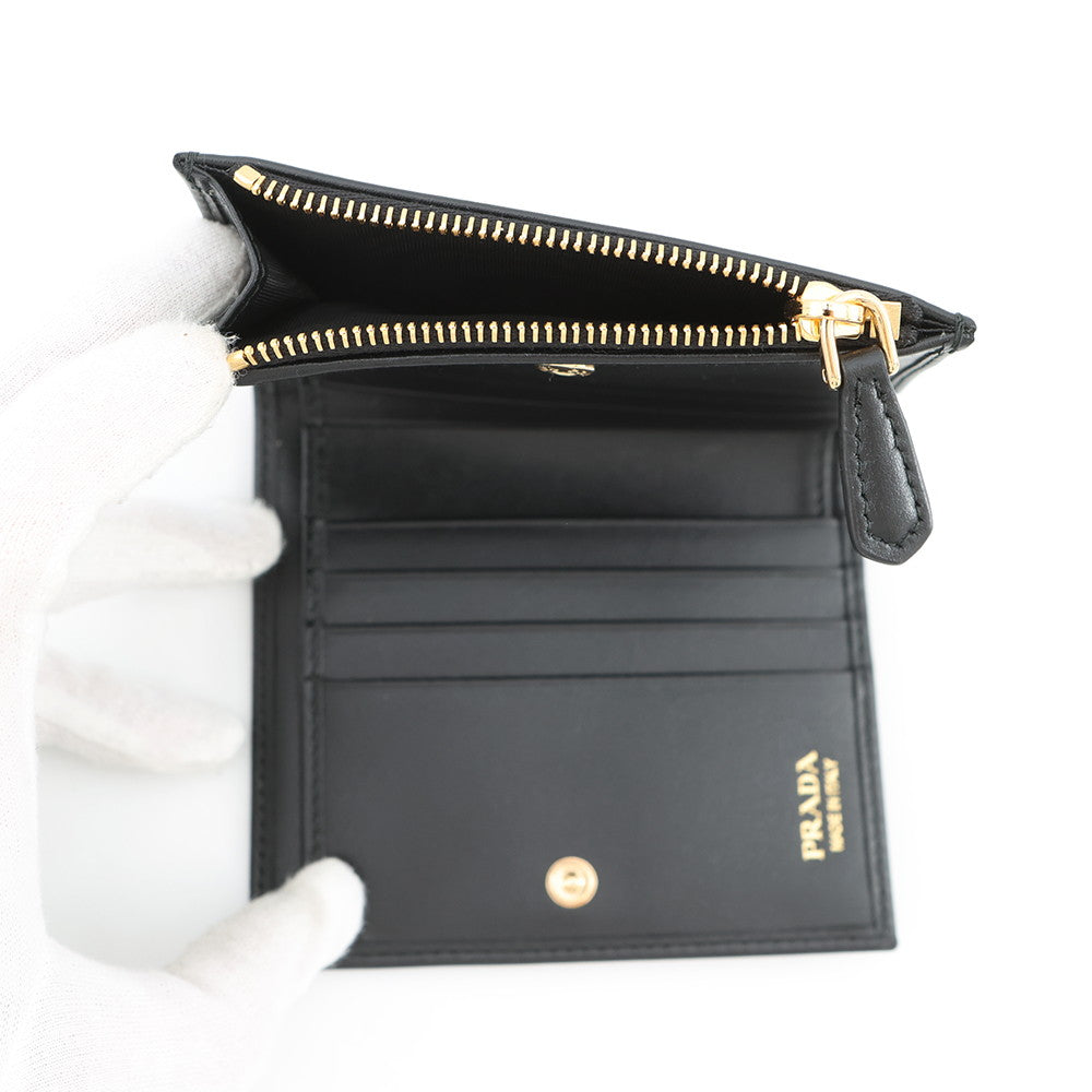 PRADA Triangle Logo Compact Wallet Black1ML050 Leather