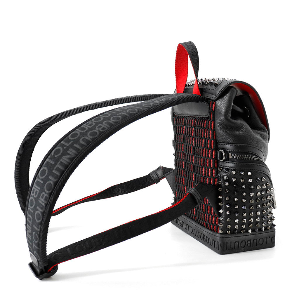 Christian Louboutin Explorer Funk Studded Backpack Black/Red3215038 Leather Canvas Size Small