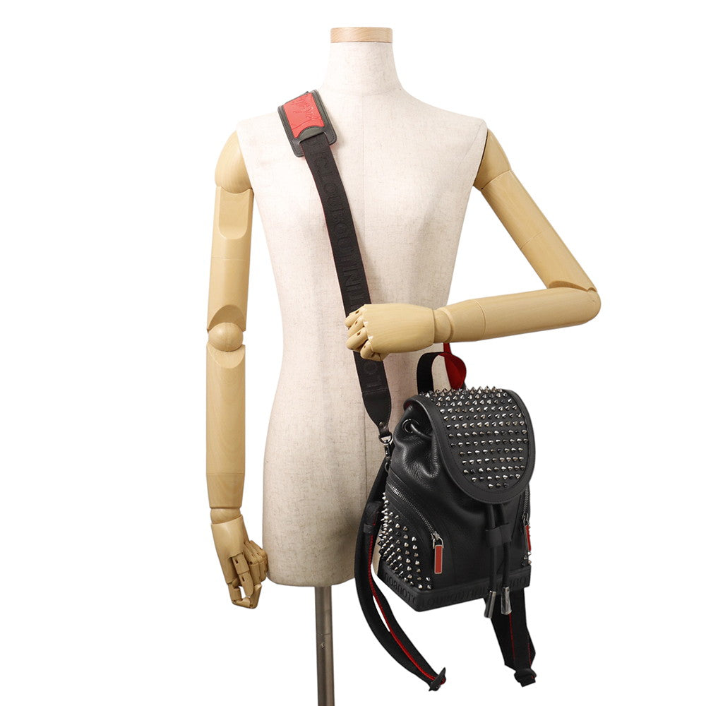 Christian Louboutin Explorer Funk Studded Backpack Black/Red3215038 Leather Canvas Size Small