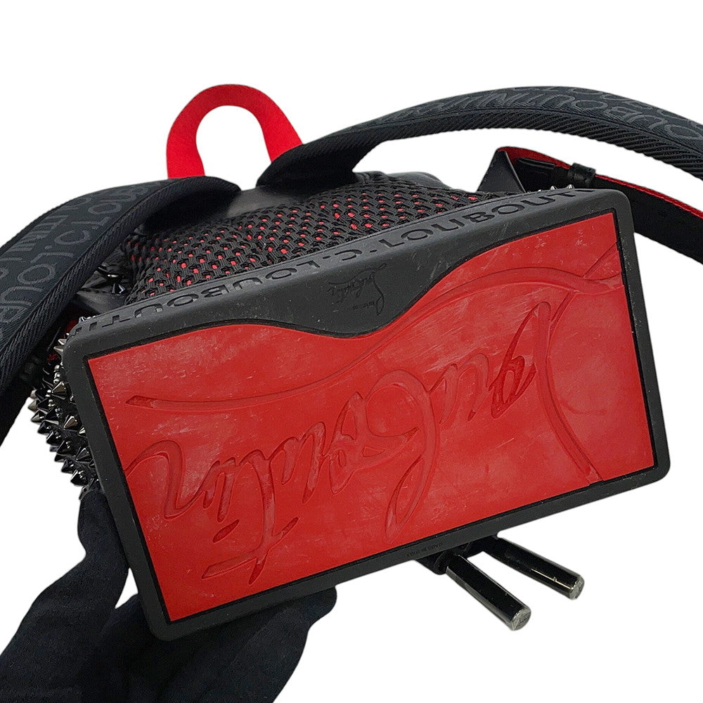 Christian Louboutin Explorer Funk Studded Backpack Black/Red3215038 Leather Canvas Size Small