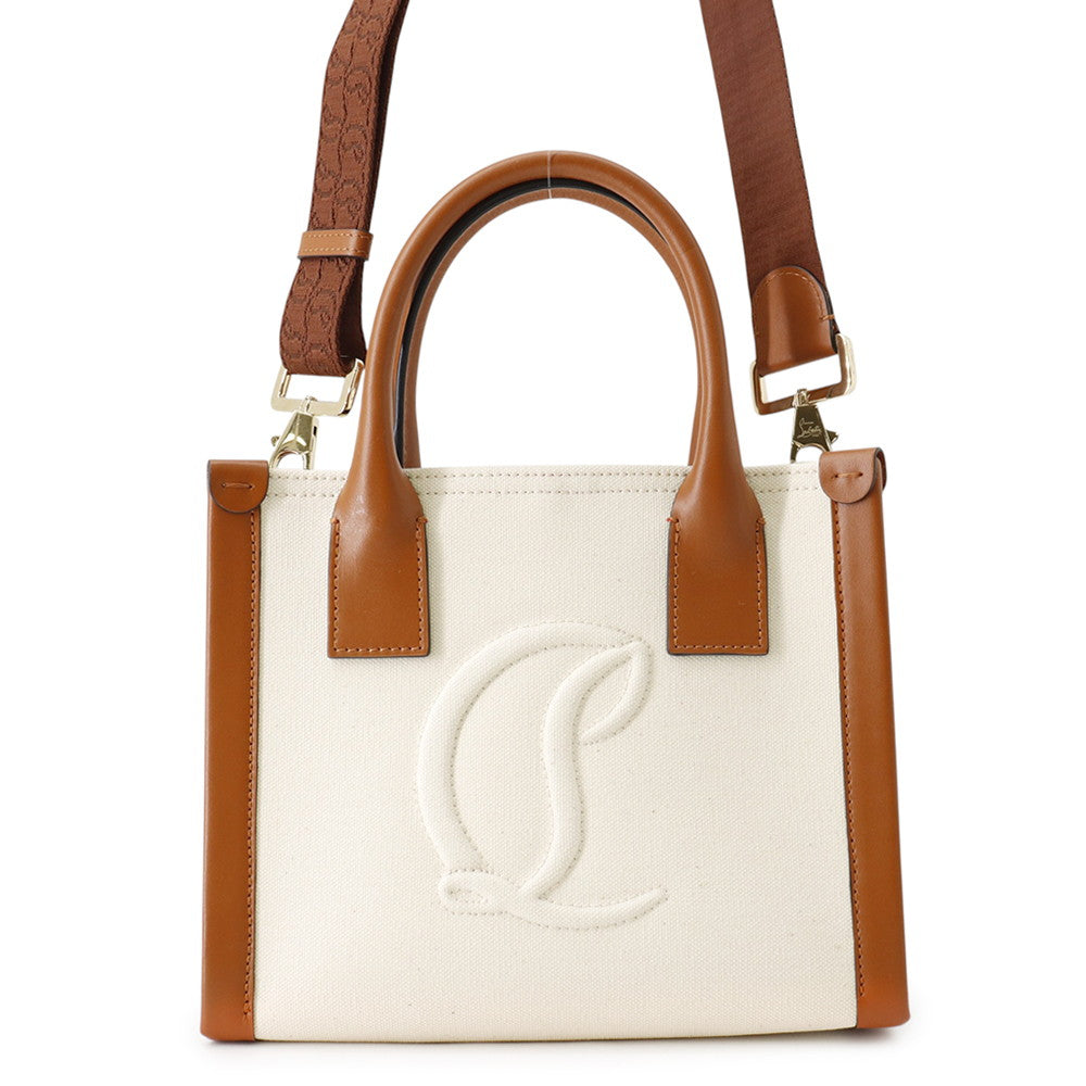 Christian Louboutin BY MY SIDE Tote Natural/Brown1245235 Canvas Leather Size Mini