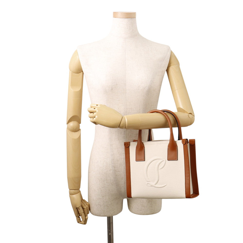 Christian Louboutin BY MY SIDE Tote Natural/Brown1245235 Canvas Leather Size Mini