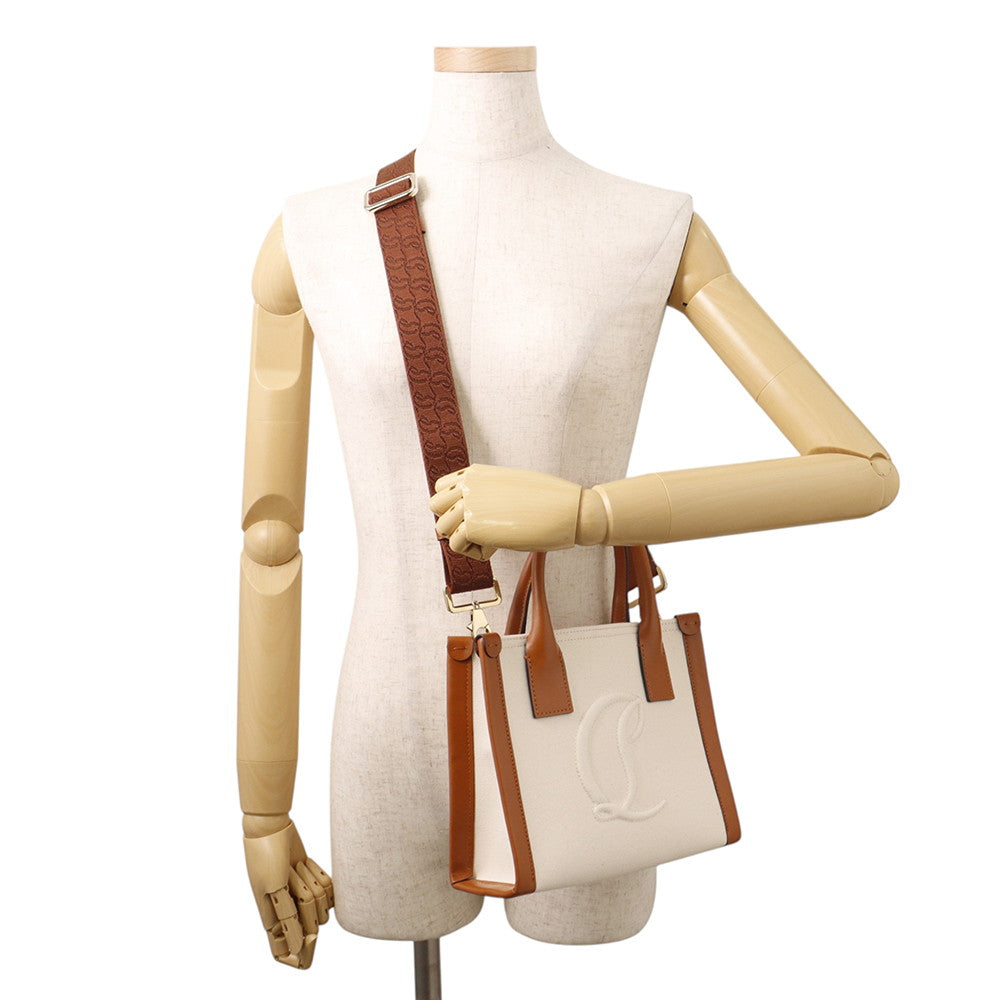 Christian Louboutin BY MY SIDE Tote Natural/Brown1245235 Canvas Leather Size Mini